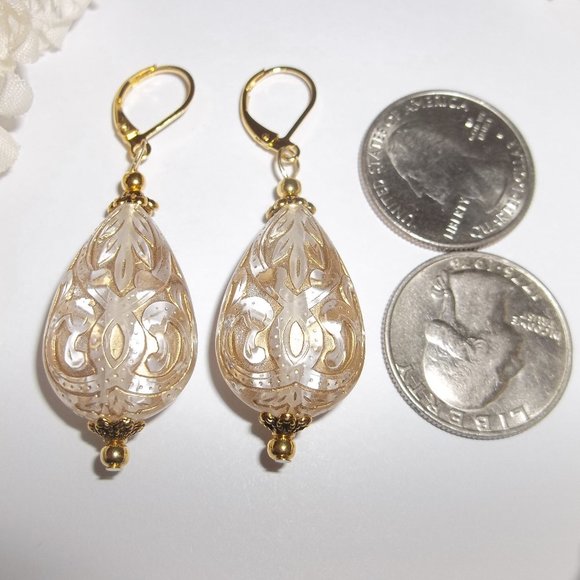 Gold & Clear Statement Earrings Set Teardrop Fashion Accessory Dangly Pair 6241 - Picture 2 of 9